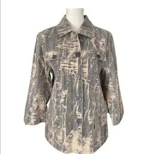 Chico’s Women's Jacket Linen Blend Animal Print Black Gold Size M